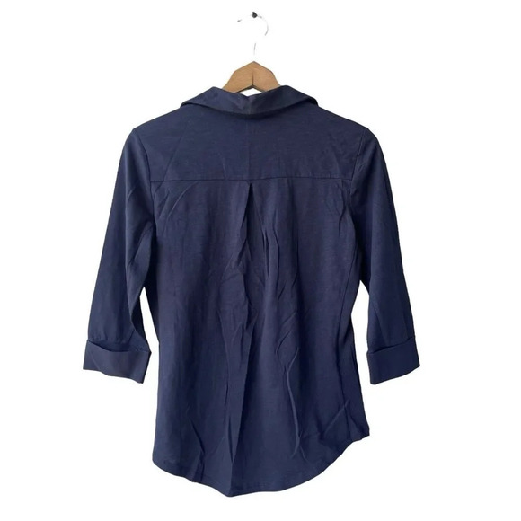 THE WHITE COMPANY Knit Top Women’s US 6 UK 10 Dark Blue 3/4 Sleeve V-neck Blouse - Picture 2 of 3